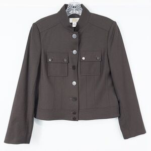 Talbots Italian Wool Blend Military Style Jacket Womens Petite 4 Chocolate Brown